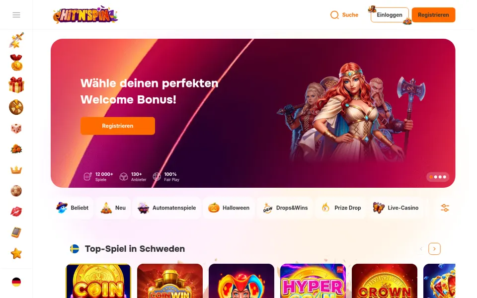 Startseite von Hit'n'Spin, aufgenommen am 29.10.2026