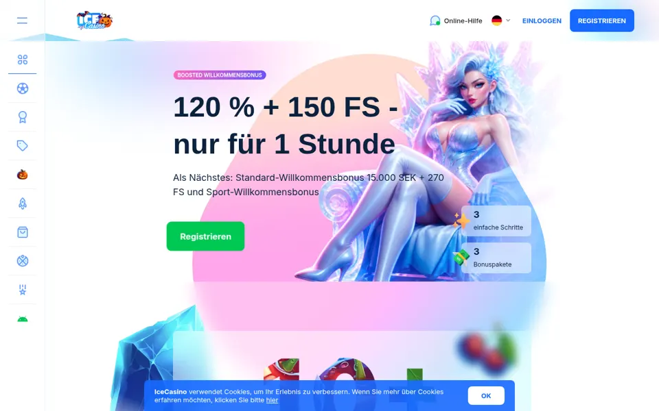 Startseite von Ice Casino, aufgenommen am 29.10.2026